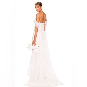 Norma Kamali White Wedding Dress with custom added hooks for train bustle